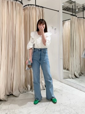 「アイテム（バレエシューズ、グリーン系）」を使った、わたなべちひろさん（レディース・157cm）の夏コーディネート