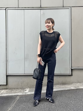 「mystic（ミスティック）のセンターステッチフレアデニム（デニムパンツ）」を使った、わたなべちひろさん（レディース・157cm）の夏コーディネート