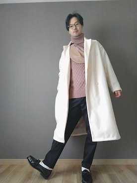 「ZIP FIVE（ジップファイブ）のアイテム（チェスターコート）」を使った、としぼーさん（メンズ・178cm）の冬コーディネート
