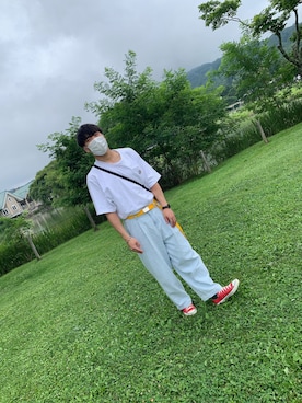 「MONO-MART（モノマート）のアイテム（パンツ、ブルー系）」を使った、shotaさん（メンズ・178cm）の夏コーディネート