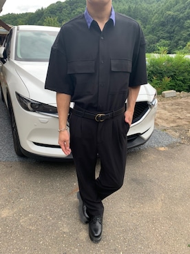 「EMMA CLOTHES（エマクローズ）のアイテム（シャツ/ブラウス、ブラック系）」を使った、shotaさん（メンズ・178cm）の夏コーディネート