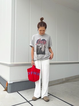 「poftのアイテム（Tシャツ/カットソー、グレー系）」を使った、kayoさん（レディース・164cm）の夏コーディネート