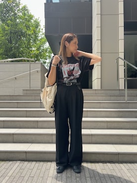 「poftのアイテム（Tシャツ/カットソー、ブラック系）」を使った、kayoさん（レディース・164cm）の夏コーディネート