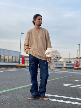 「アイテム（ミリタリージャケット、ホワイト系）」を使った、伊藤英俊さん（メンズ・179cm）の春コーディネート