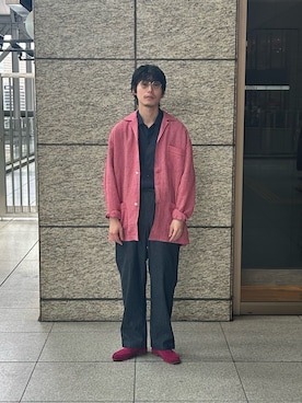 「URBAN RESEARCH（アーバンリサーチ）の『別注』Cale×URBAN RESEARCH　ギンガムチェックカバーオール（シャツ/ブラウス、ピンク系）」を使った、ノリ　カワハラさん（メンズ・178cm）の夏コーディネート