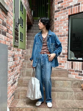 「アイテム（デニムジャケット）」を使った、ノリ　カワハラさん（メンズ・178cm）の夏コーディネート