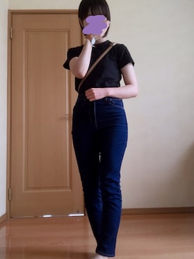 「GU（ジーユー）のアイテム（デニムパンツ、ブルー系）」を使った、ゆうさん（レディース・153cm）の夏コーディネート