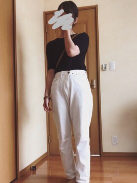 「UNIQLO（ユニクロ）のアイテム（デニムパンツ、ホワイト系）」を使った、ゆうさん（レディース・153cm）の夏コーディネート