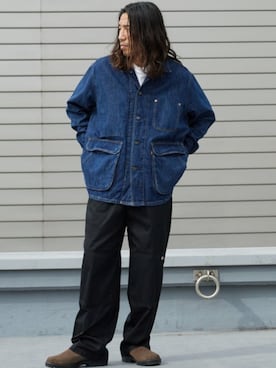 「GILDAN（ギルダン）の【ROOPTOKYO】GILDAN ６oz クルーネック 袖リブ ロングスリーブTee /ロンT 無地カットソー オーバーサイズ 2026年春夏（Tシャツ/カットソー、ホワイト系）」を使った、naotoさん（メンズ・172cm）の春コーディネート