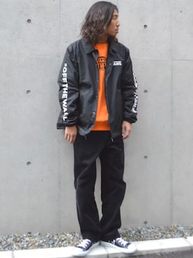 「Dickies（ディッキーズ）のDickies/ディッキーズ THE ORIGINAL FIT 874 TCツイル センタープレス オリジナルフィット（チノパンツ、ブラック系）」を使った、naotoさん（メンズ・172cm）の春コーディネート