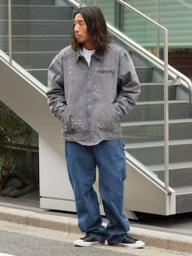 「GILDAN（ギルダン）の【ROOPTOKYO】GILDAN ６oz クルーネック 袖リブ ロングスリーブTee /ロンT 無地カットソー オーバーサイズ 2026年春夏（Tシャツ/カットソー、ホワイト系）」を使った、naotoさん（メンズ・172cm）の春コーディネート