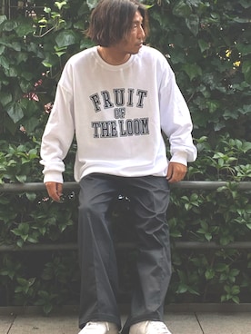 「FRUIT OF THE LOOM（フルーツオブザルーム）のアイテム（トップス）」を使った、naotoさん（メンズ・172cm）の冬コーディネート