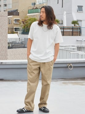 「PRO CLUB （プロクラブ）の【PROCLUB/プロクラブ】Heavyweight Short Sleeve Tee 厚手 ヘビーウェイト Tシャツ クルーネック 無地 ユニセックス（Tシャツ/カットソー、ホワイト系）」を使った、naotoさん（メンズ・172cm）の春コーディネート