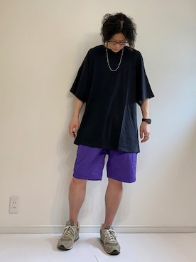 adgjmさんの「【BASQUE -enthusiastic design-】スーパーオーバーサイズドロップショルダーハーフスリーブBIGカットソー」を使ったコーディネート