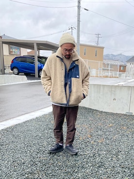 「SPINNS（スピンズ）のアイテム（ニットキャップ/ビーニー）」を使った、TOKUさん（メンズ・167cm）の冬コーディネート
