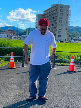 「NEW ERA（ニューエラ）のニューエラゴルフ キャップ Budweiserコラボ フラットバイザー（キャップ）」を使った、TOKUさん（メンズ・167cm・30代）の夏コーディネート