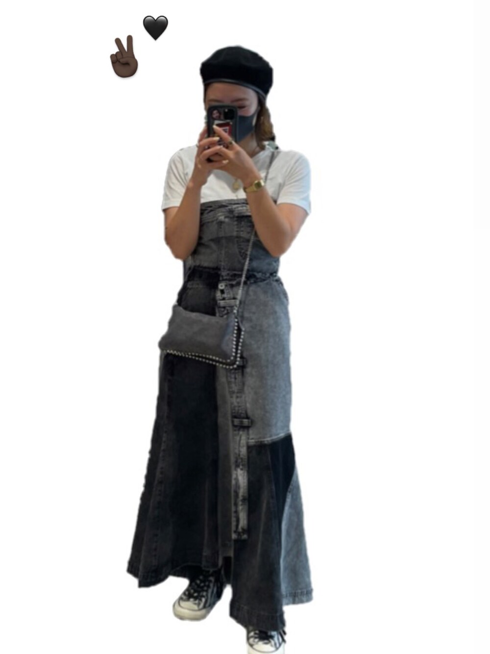 「オトナカジュアル、ワンピース、デニム、ootd」｜「AZUL by moussyのパイピングサーモベレー（ハンチング/ベレー帽、ブラック系）」を使った、𝐘𝐔𝐍𝐀さん（レディース・160cm）の秋コーディネートの1枚目の写真