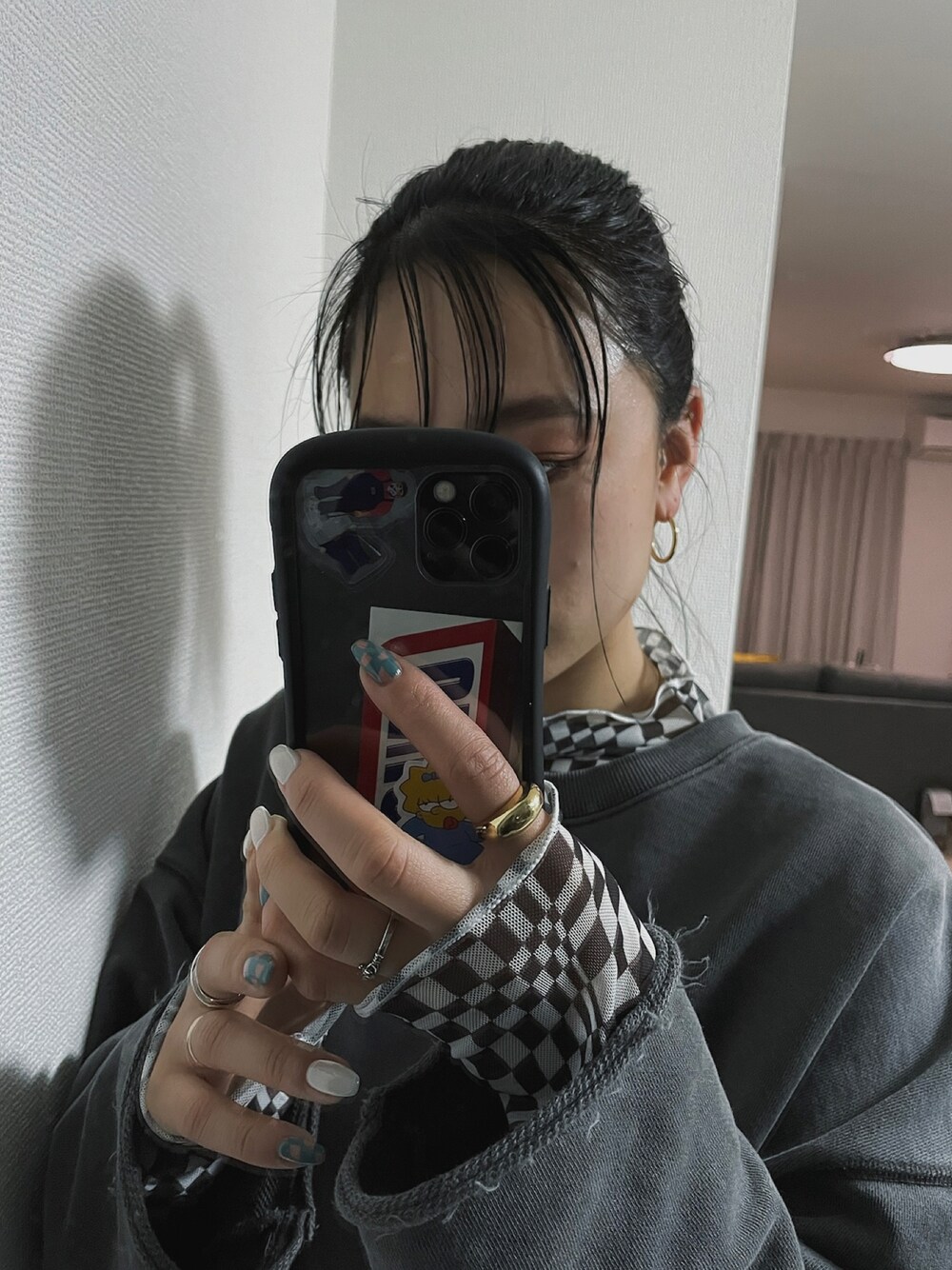 「春、モード、ootd、今日のコーデ、休日スタイル」｜「JEANASISのウェーブキカメッシュプルオーバーLS/285272（Tシャツ/カットソー、グレー系）」を使った、𝐘𝐔𝐍𝐀さん（レディース・160cm）の春コーディネートの1枚目の写真