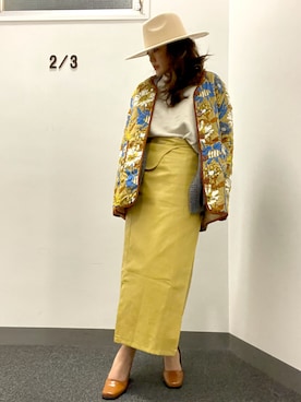 「レザースカート」｜「アイテム（ノーカラージャケット）」を使った、suga_さん（レディース・159cm）の冬コーディネート