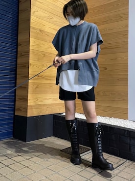 「off white（オフホワイト）のアイテム（ブーツ）」を使った、suga_さん（レディース・159cm）の夏コーディネート