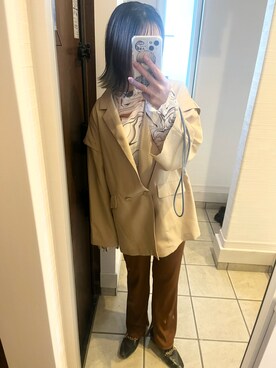 「w closet（ダブルクローゼット）のアイテム（ジャケット/アウター）」を使った、nrkさん（レディース・158cm）の春コーディネート