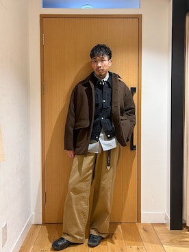 「アイテム（カバーオール、ブラウン系）」を使った、むらかみ せいさん（メンズ・170cm）の冬コーディネート