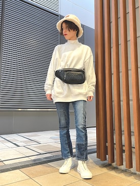 「DIESEL（ディーゼル）のアイテム（ハット）」を使った、miruru  shimadaさん（レディース・161cm）の冬コーディネート