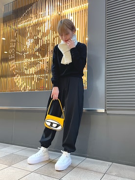 「DIESEL（ディーゼル）のアイテム（その他パンツ）」を使った、miruru  shimadaさん（レディース・161cm）の冬コーディネート