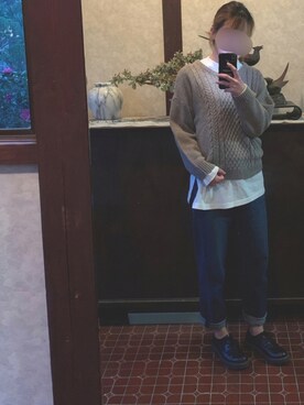 「UNIQLO（ユニクロ）のハイライズボーイフレンドフィットジーンズ＋EC（デニムパンツ）」を使った、kmmyさん（レディース・157cm）の冬コーディネート