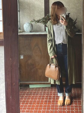 「カーキアウター」｜「アイテム（その他アウター）」を使った、kmmyさん（レディース・157cm）の冬コーディネート