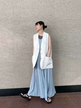 「KBF（ケイビーエフ）のアイテム（ノーカラージャケット）」を使った、sakiさん（レディース・155cm）の夏コーディネート