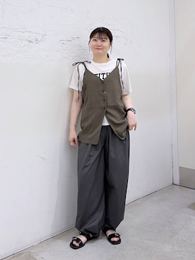 「LEPSIM（レプシィム）のフラットベルトサンダル　670496（サンダル、ブラック系）」を使った、きょろさん（レディース・156cm）の夏コーディネート