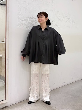 「LEPSIM（レプシィム）の【累計販売数5万枚突破】袖切り替えプルオーバー　140912（Tシャツ/カットソー、ホワイト系）」を使った、きょろさん（レディース・156cm）の冬コーディネート