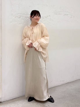 「LEPSIM（レプシィム）の針抜きテレコインナー　601689（Tシャツ/カットソー、ホワイト系）」を使った、きょろさん（レディース・156cm）の春コーディネート