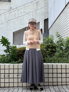 「アイテム（ハンチング/ベレー帽）」を使った、ジーさんさん（レディース・161cm）の秋コーディネート