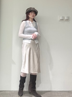 「アイテム（キャスケット）」を使った、ジーさんさん（レディース・161cm）の秋コーディネート