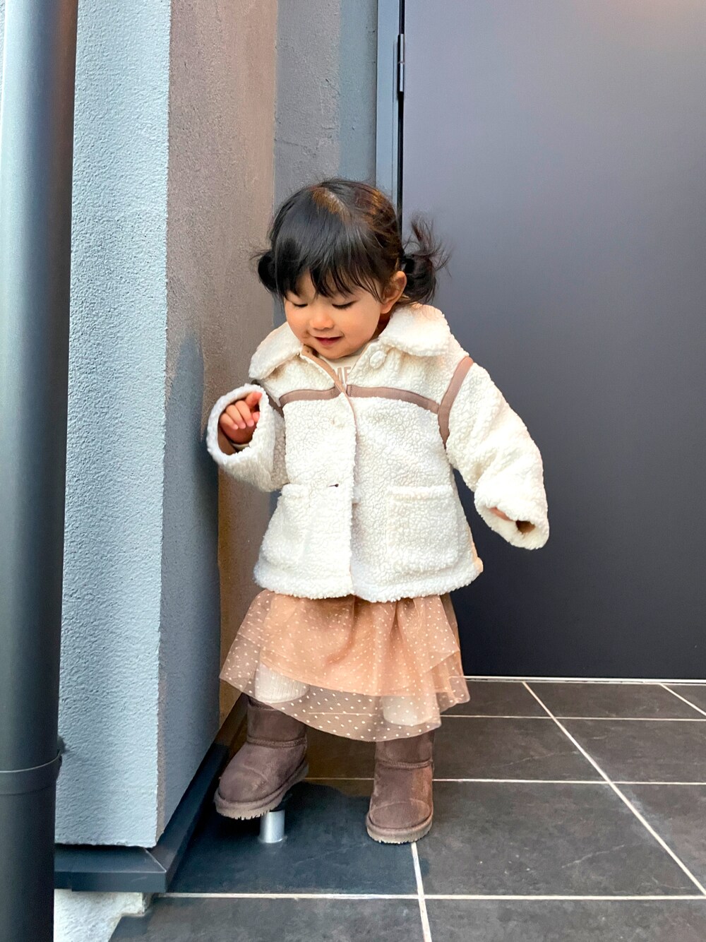 「コムサイズム、福袋、プティマイン、冬コーデ、休日コーデ、かわいい」｜「COMME CA ISMのアイテム（ジャケット/アウター、ホワイト系）」を使った、seagaiさん（レディース・80cm）の冬コーディネートの1枚目の写真