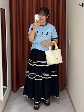 「LOWRYS FARM（ローリーズファーム）のＬＦＢＡＳＩＣＴＯＴＥ　323726（ショルダーバッグ、ホワイト系）」を使った、かっさーさん（レディース・160cm）の夏コーディネート