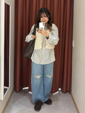 「LOWRYS FARM（ローリーズファーム）のワイドストレートデニムパンツ　607883（デニムパンツ、ブルー系）」を使った、かっさーさん（レディース・160cm）の春コーディネート