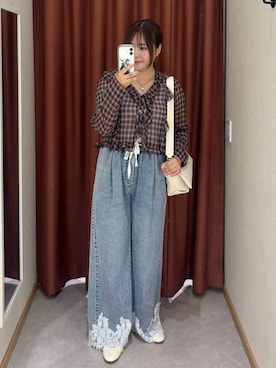 「LOWRYS FARM（ローリーズファーム）の【500mlペットボトル収納可】フラップショルダーＢＡＧ 1046881（ショルダーバッグ、ホワイト系）」を使った、かっさーさん（レディース・160cm）の夏コーディネート