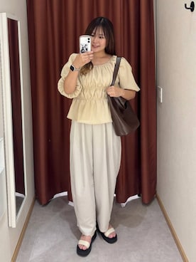「LOWRYS FARM（ローリーズファーム）のイージーワイドコクーンパンツ 327286（その他パンツ、ブラウン系）」を使った、かっさーさん（レディース・160cm）の夏コーディネート