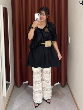 「LOWRYS FARM（ローリーズファーム）のアソートフレアパンツ　 640995（その他パンツ、ホワイト系）」を使った、かっさーさん（レディース・160cm）の夏コーディネート