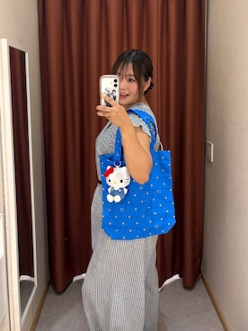 「LOWRYS FARM（ローリーズファーム）の【HELLO KITTY】DOTエコBAG 672124 /GOODS（エコバッグ/サブバッグ、ホワイト系）」を使った、かっさーさん（レディース・160cm）の夏コーディネート
