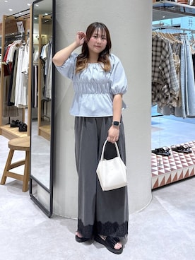 「LOWRYS FARM（ローリーズファーム）のポーチツキ２ＰＢＡＧ／Ｍ　578359（ショルダーバッグ、ホワイト系）」を使った、かっさーさん（レディース・160cm）の春コーディネート