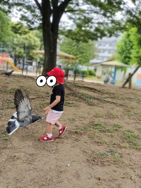 「GAP（ギャップ）のアイテム（スラックス）」を使った、ふーさん（キッズ・80cm）の夏コーディネート