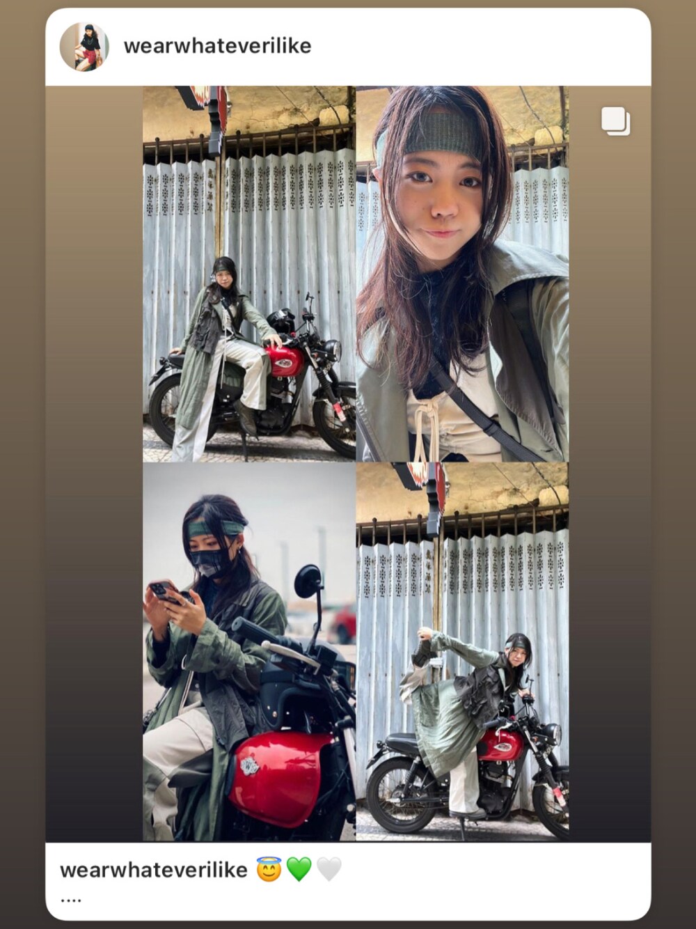 ブラック系のバッグ、グリーン系のシューズ、グリーン系のミリタリージャケットを着用したレディースの冬コーディネートの1枚目の写真