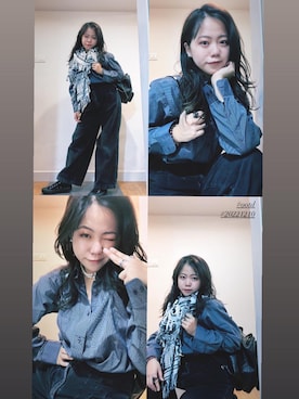 「アイテム（ストール/ショール、ホワイト系）」を使った、Venus T 🖤さん（レディース・158cm）の冬コーディネート