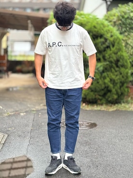 「A.P.C.（アーペーセー）の【A.P.C. / アーペーセー】別注 オーバーサイズ プリント トリムTシャツ（Tシャツ/カットソー）」を使った、kei*さん（メンズ・179cm・40代）の夏コーディネート