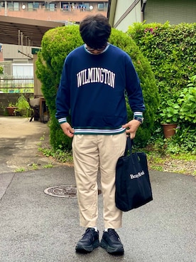 「オフホワイト」｜「アイテム（トートバッグ）」を使った、kei*さん（メンズ・179cm）の春コーディネート
