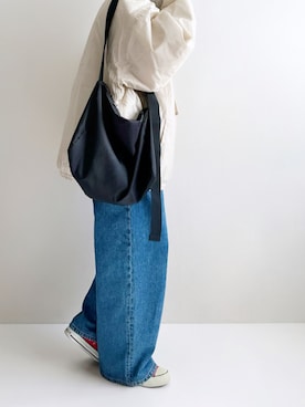 「アイテム（デニムパンツ）」を使った、Ayumiさん（レディース・158cm）の秋コーディネート